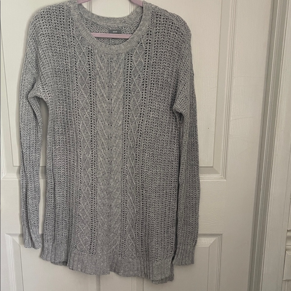 Aerie Light Gray Cable Knit Sweater